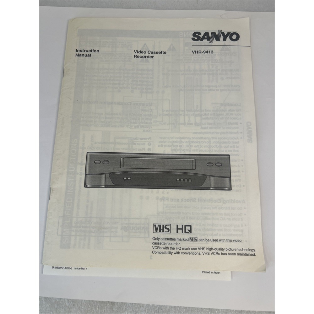 Sanyo VHR-9413 Original Service‎ Instruction Manual for VHS Tape Player